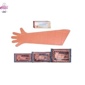Full Size AI Veterinary Hand Gloves Disposables LDPE 35 Inch I Orange I Pack Of 100 Pcs