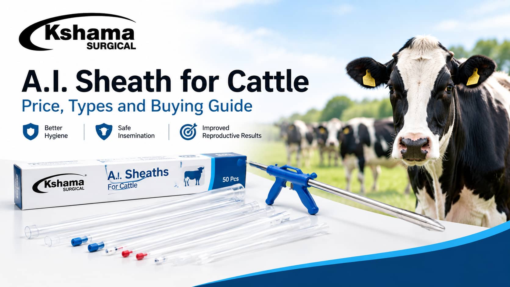 A.I. sheath for cattle used with an insemination gun to protect the semen straw and maintain hygiene during artificial insemination.
