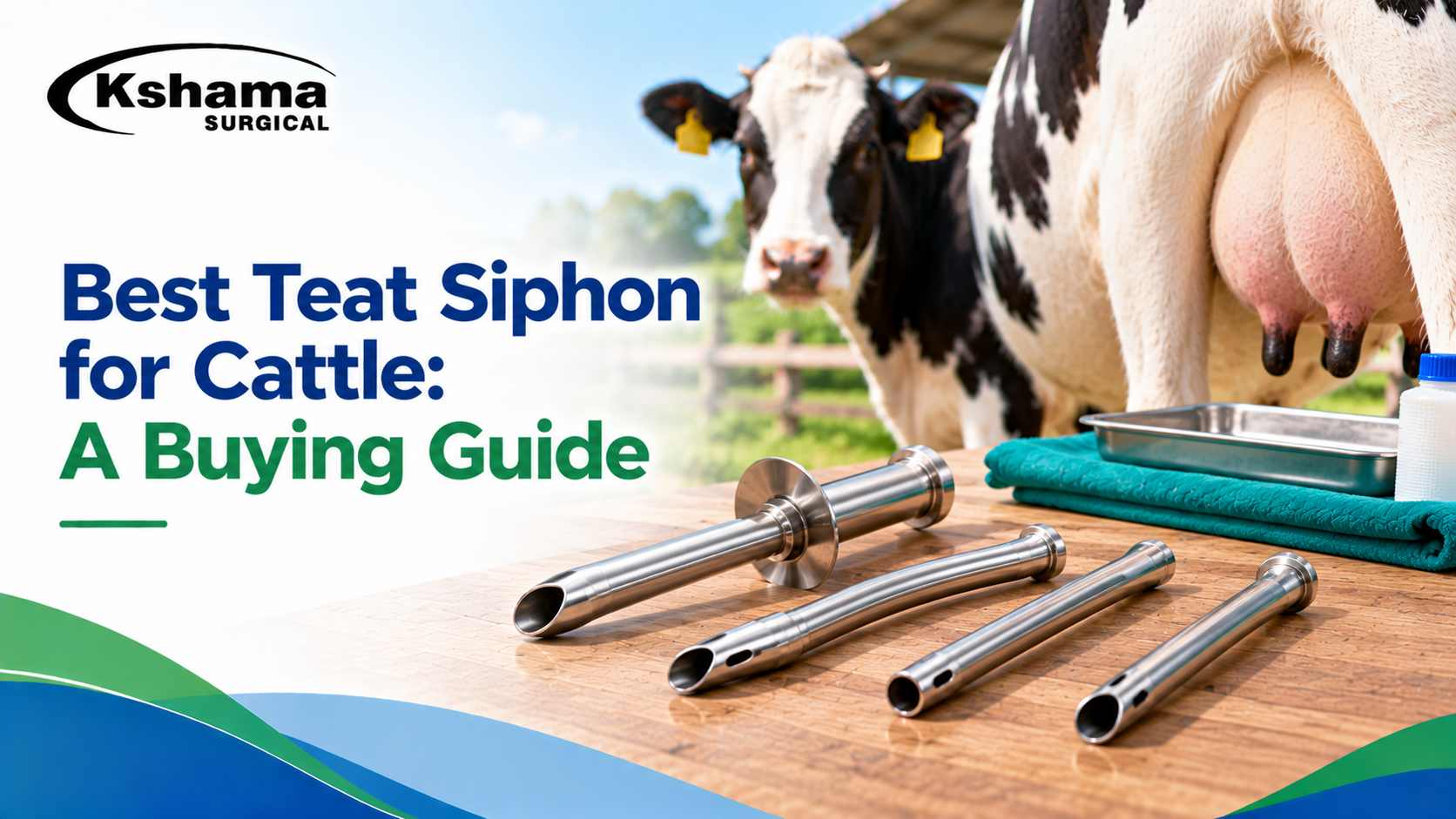 Stainless steel teat siphon with a flanged end and smooth rounded tip laid on a clean surface